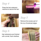Stylist using Zbyxpp 6D hair extension machine on model