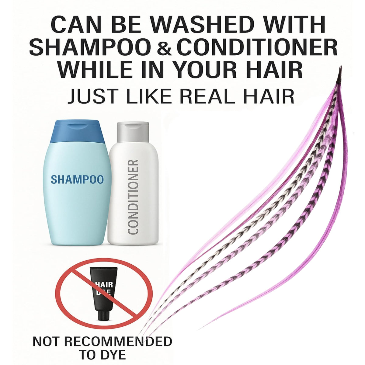 Curled feather hair extensions showing heat styling versatility