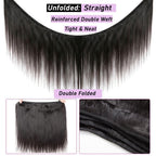 Professional quality Brazilian remy hair bundles on display
