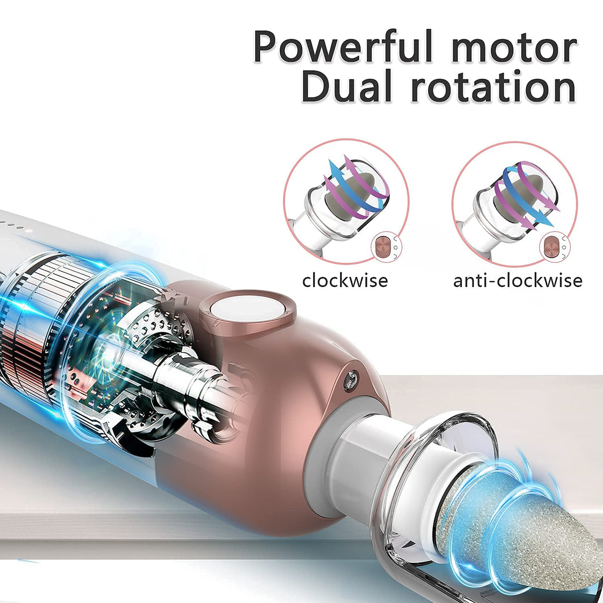 POLAMD imported personal nail file system showing dual direction rotation control buttons