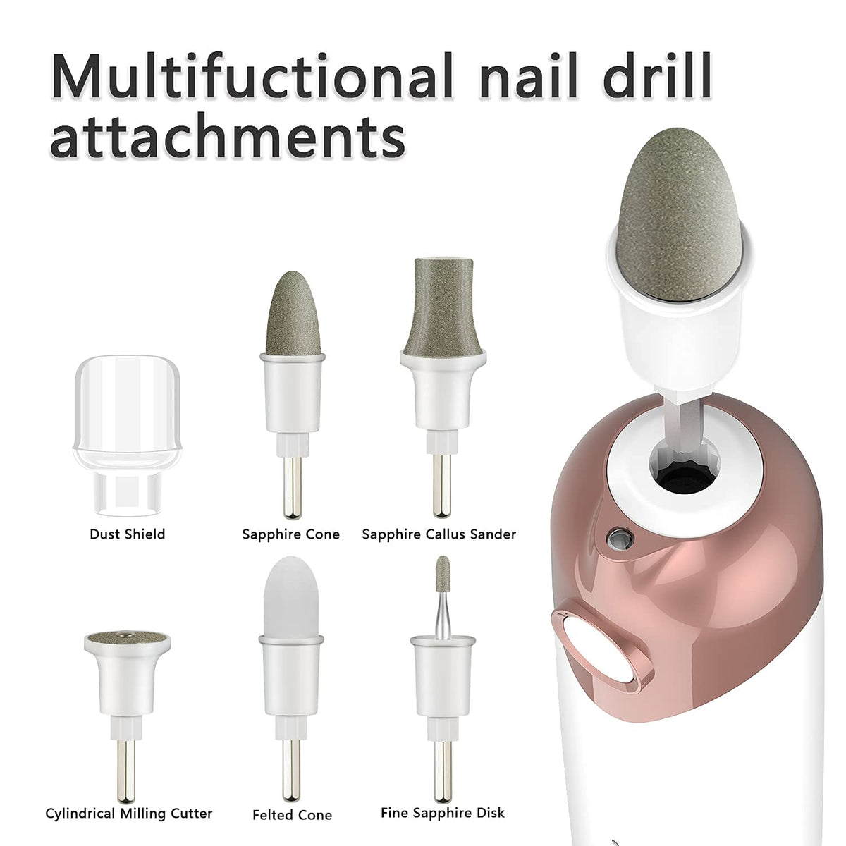 POLAMD electronic pedicure apparatus with specialized attachment for thick toenail and callus grooming