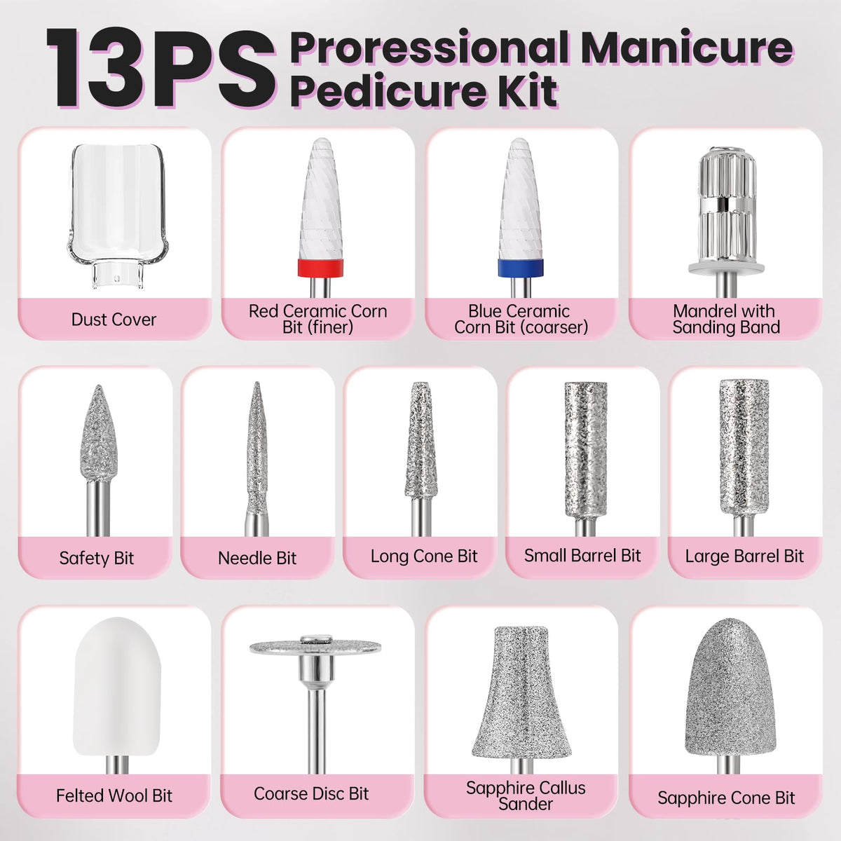 Professional manicure and pedicure nail drill set in carrying case