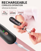 Cordless hand and foot care tool featuring adjustable speed controls and power buttons