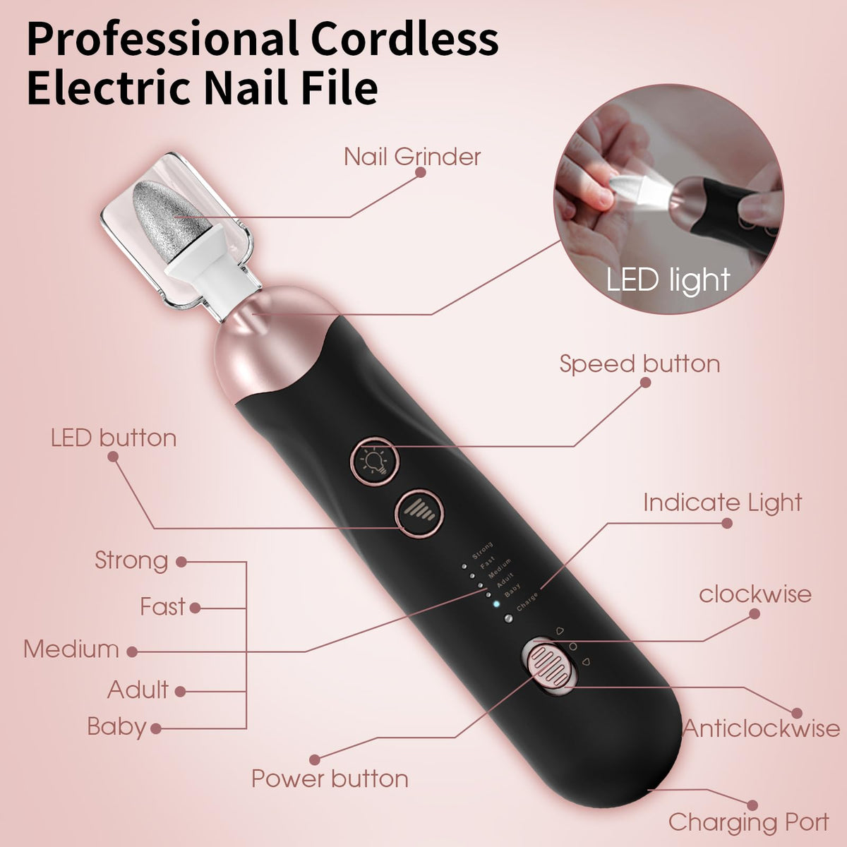 Compact ergonomic pedicure kit stored inside its dedicated portable travel storage case