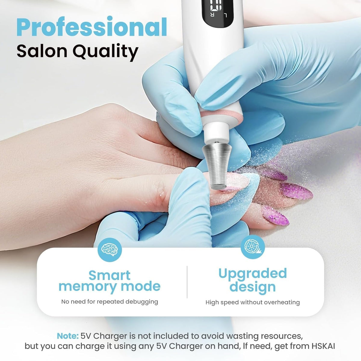 Portable Hskai electric file for acrylic nail removal