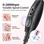COSLUS electric nail file power connection port and ergonomic pen body alignment view