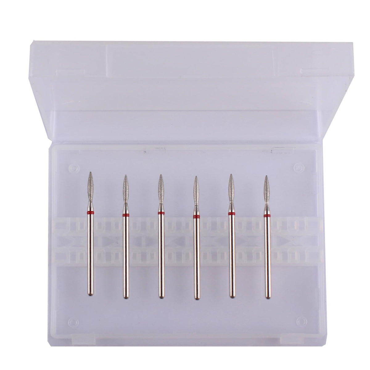 MZCMSL professional diamond bits for Russian manicure arranged neatly showing the flame shape silhouette.