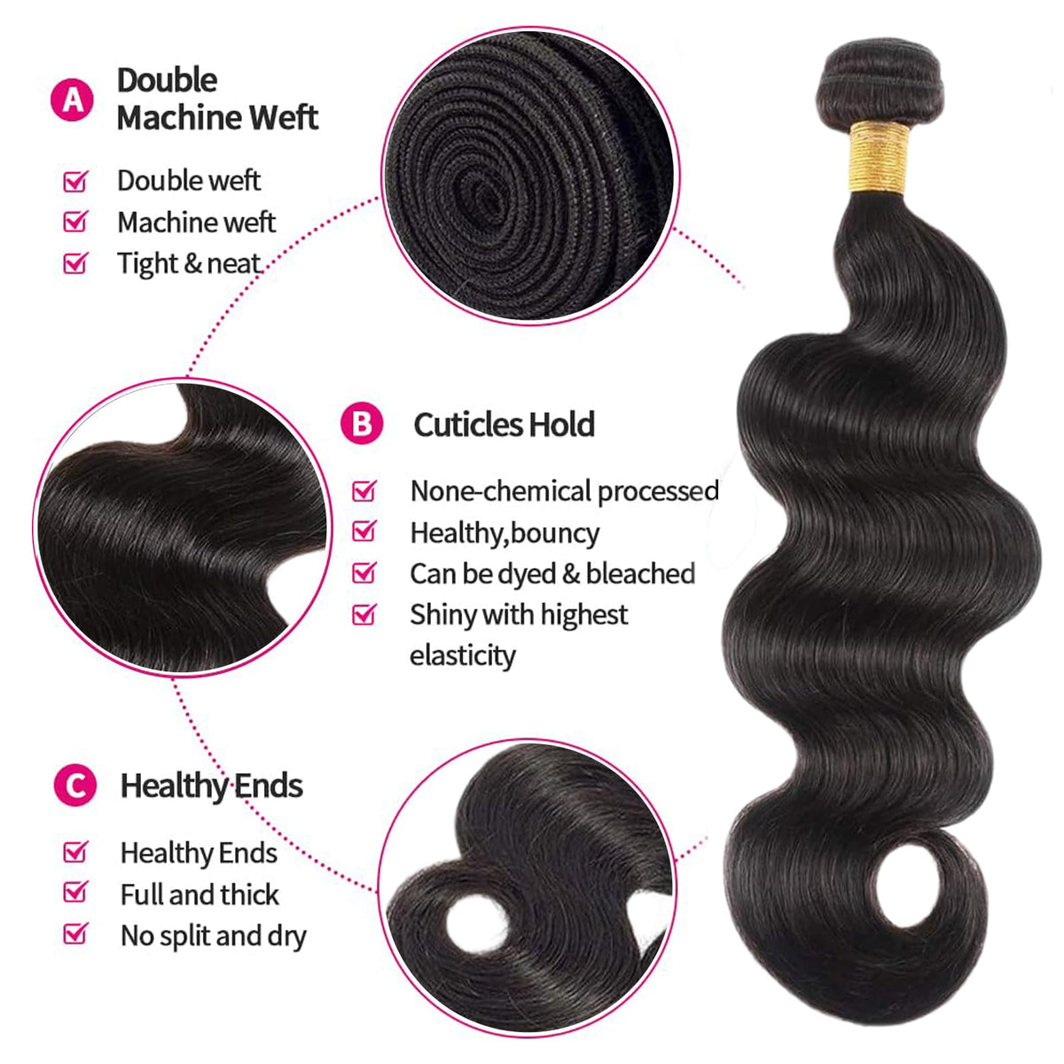 Close up view of the double weft construction on Tuheerst hair extensions