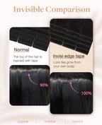 Close up of the seamless injected tape on GOO GOO human hair extensions