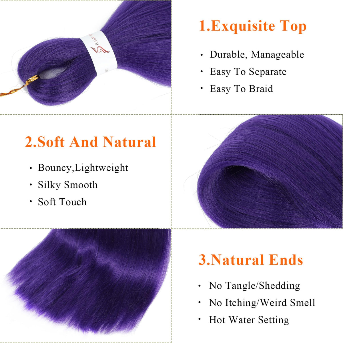 Three packs of purple pre stretched crochet braiding hair for cosplay