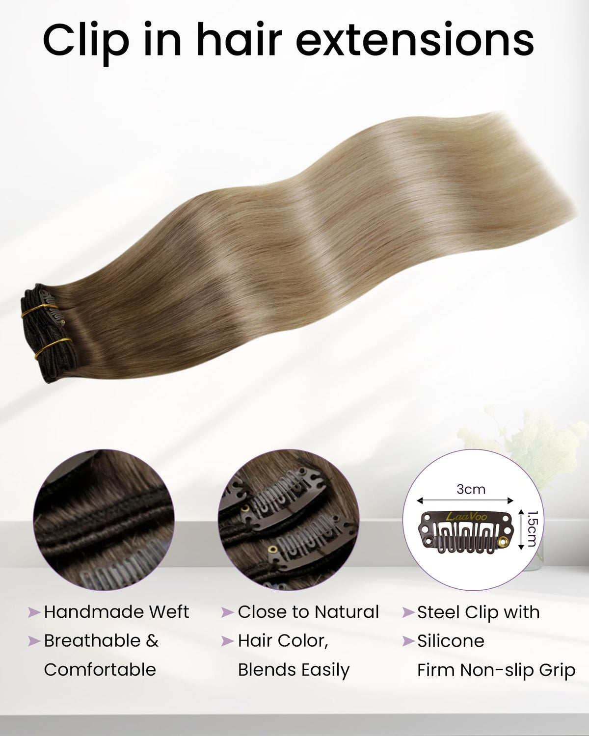 LaaVoo human hair clip ins four layer weft design detailed view