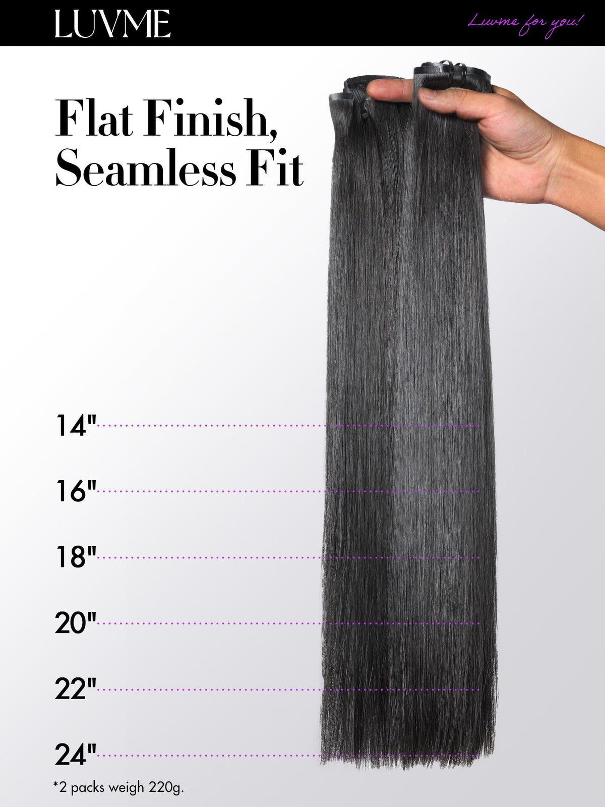 LUVME HAIR real human hair extensions styled flat layout view