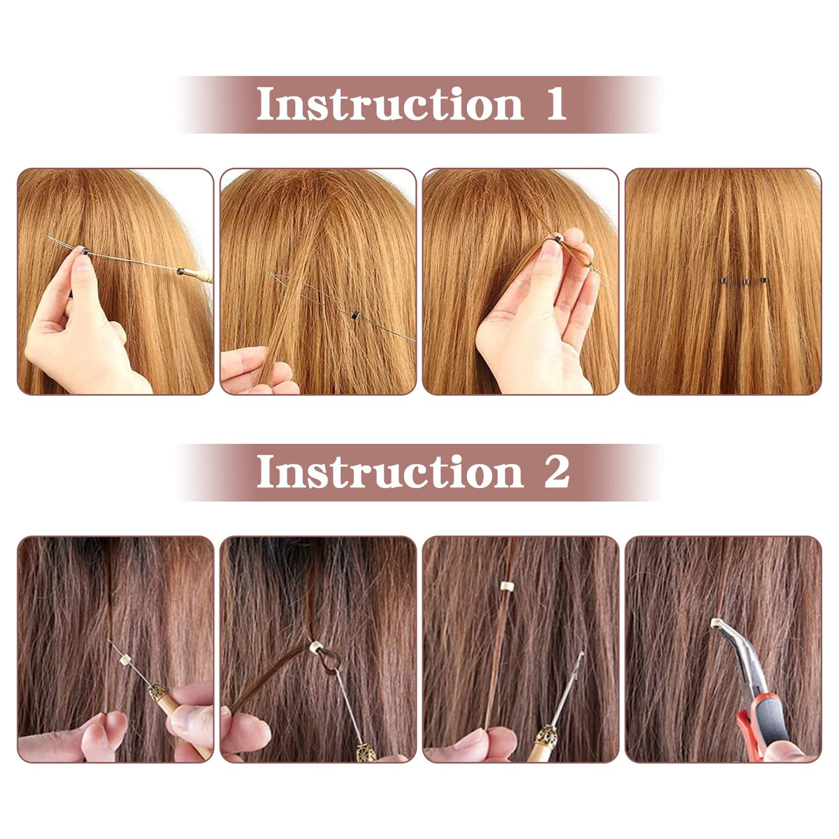 Clamped and open views of 4mm silicone lined aluminum hair links