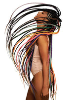 Close up view of the Off Black 1B Kanekalon fibers of Outre X-Pression Pre Stretched hair extension