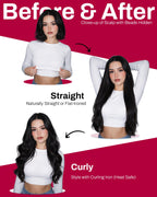 Demonstration of the cold application process for jet black microlink extensions on hair sections