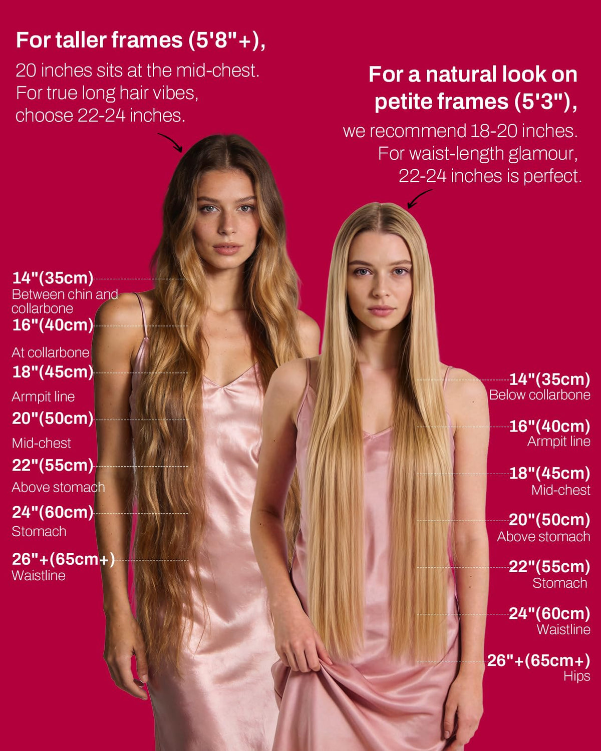 Side angle view of the premium 50 grams micro bead hair extensions length comparison