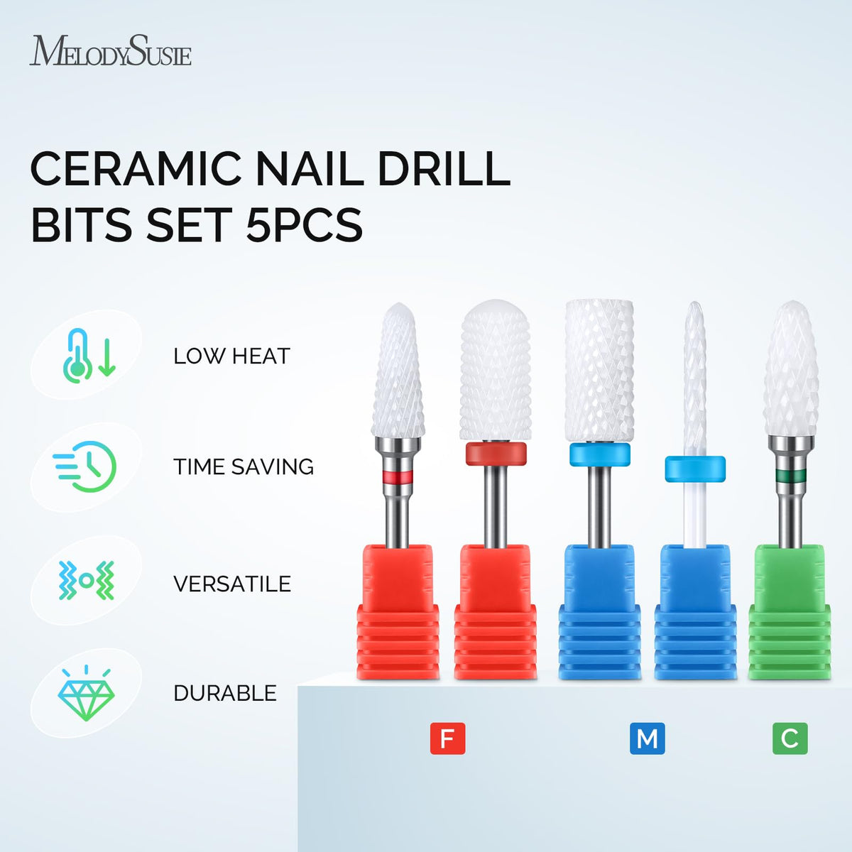 Five piece ceramic nail drill bit set for acrylic nails