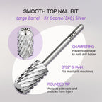 Close up of silver coarse grit carbide nail drill bit