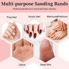 Nail technician using Bleswin sanding bands for acrylic prep