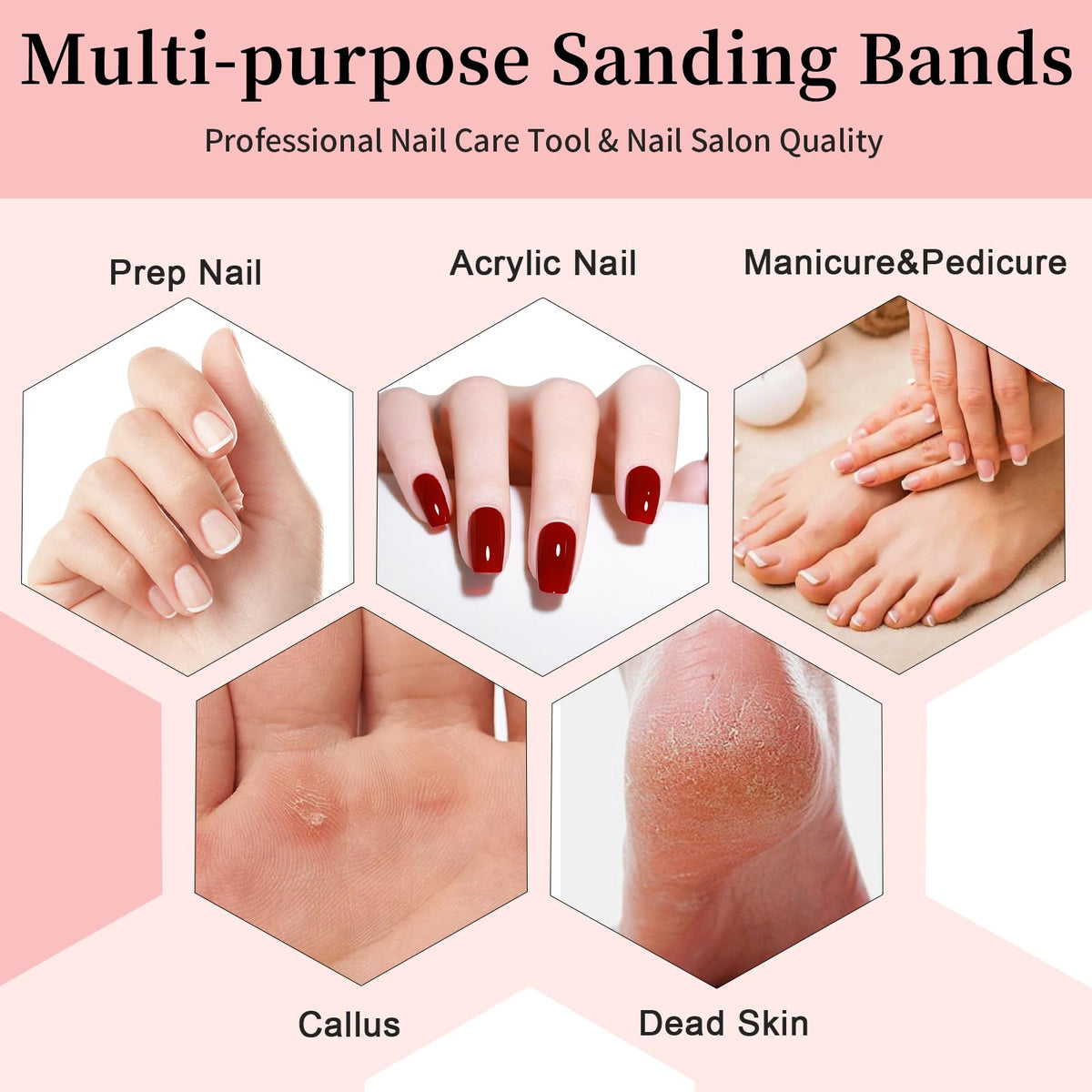Nail technician using Bleswin sanding bands for acrylic prep