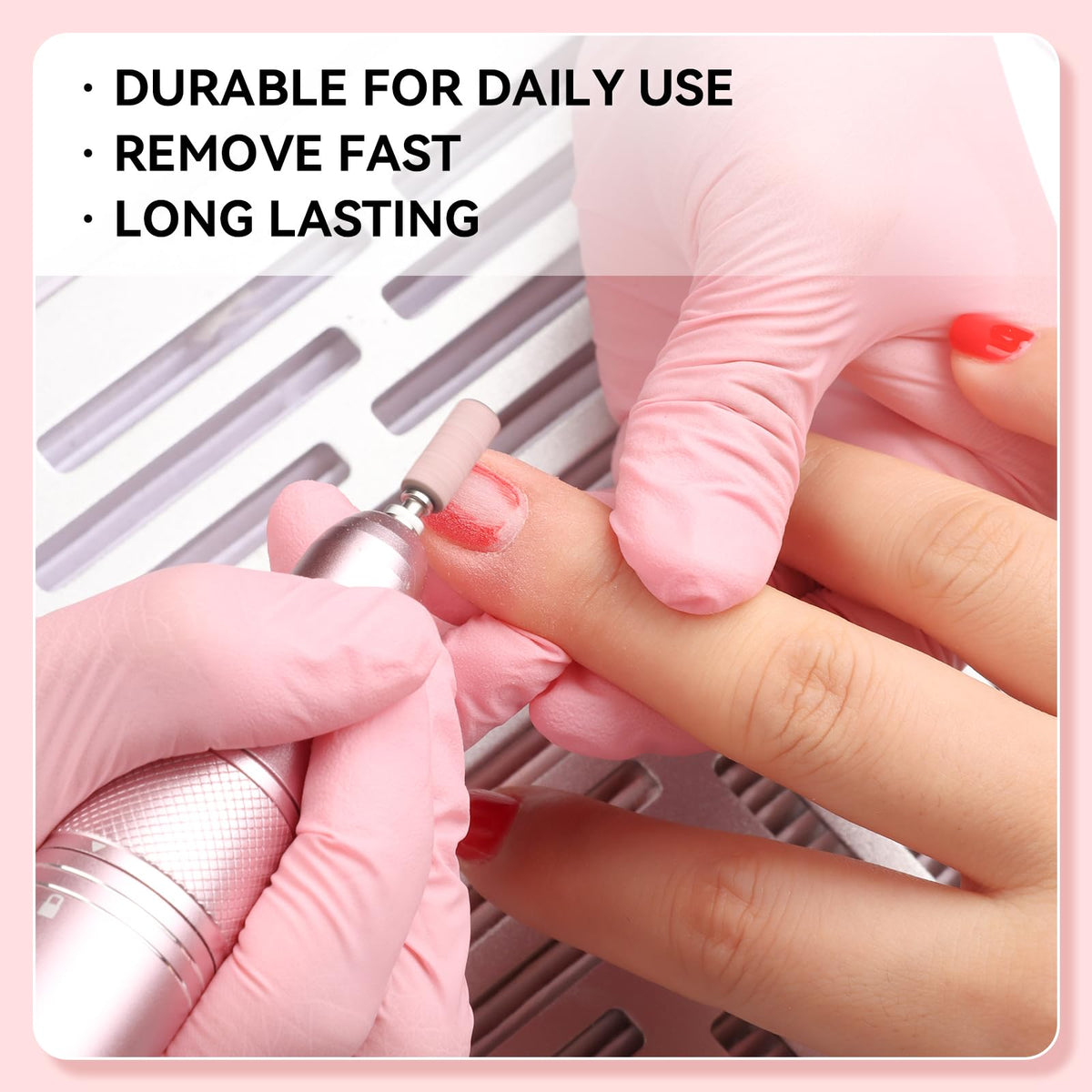 Instructional view of sanding bands applied to nail drill