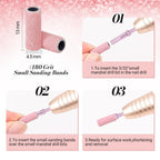 Size comparison chart showing the unique 3.1mm small sanding band diameter against standard large bands