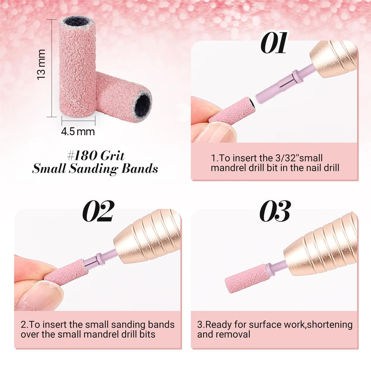 Size comparison chart showing the unique 3.1mm small sanding band diameter against standard large bands