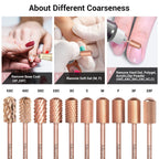 MelodySusie rose gold series bit s showing the precise cross teeth arrangement for smooth gel polish removal.