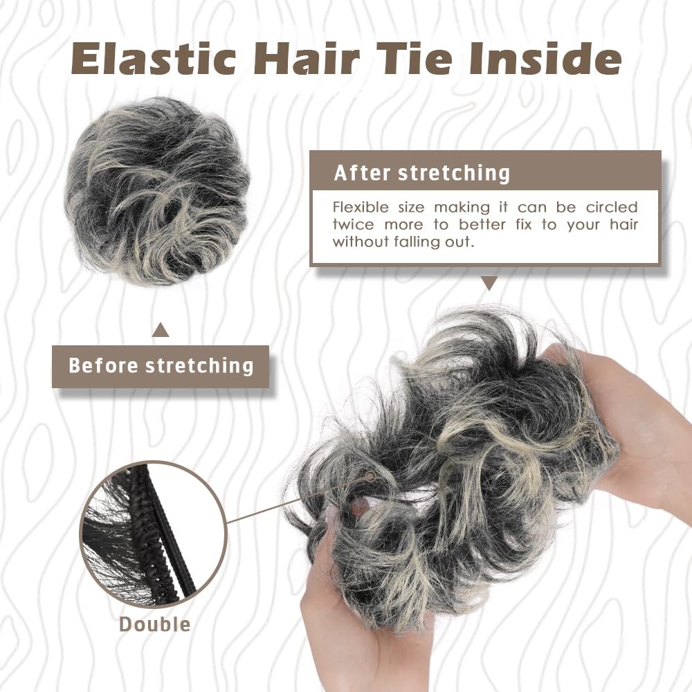 Wavy updo chignon hairpiece elastic band detail