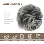 Gray hair bun extension on a model hairstyle back view