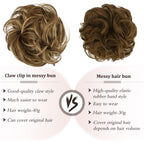 Tousled curly updo hairpiece by RUWISS showing realistic highlights and volume