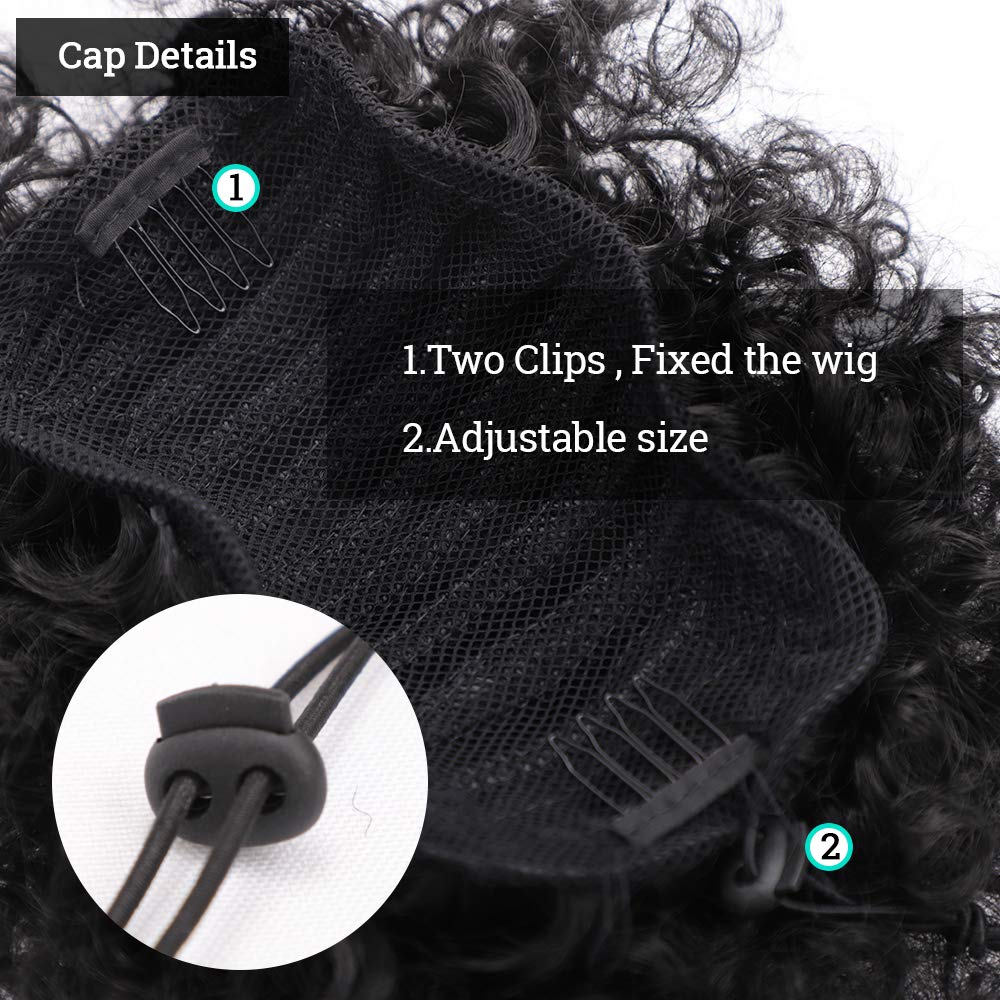 Yinmei Baibian afro puff back view detailing the adjustable drawstring and internal comb attachment