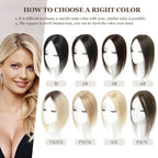 Natural look comparison of the real human hair topper blending with dark brown hair.