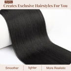 Close up view of the breathable mesh base and dual clips on the Flufymooz synthetic hair extension.