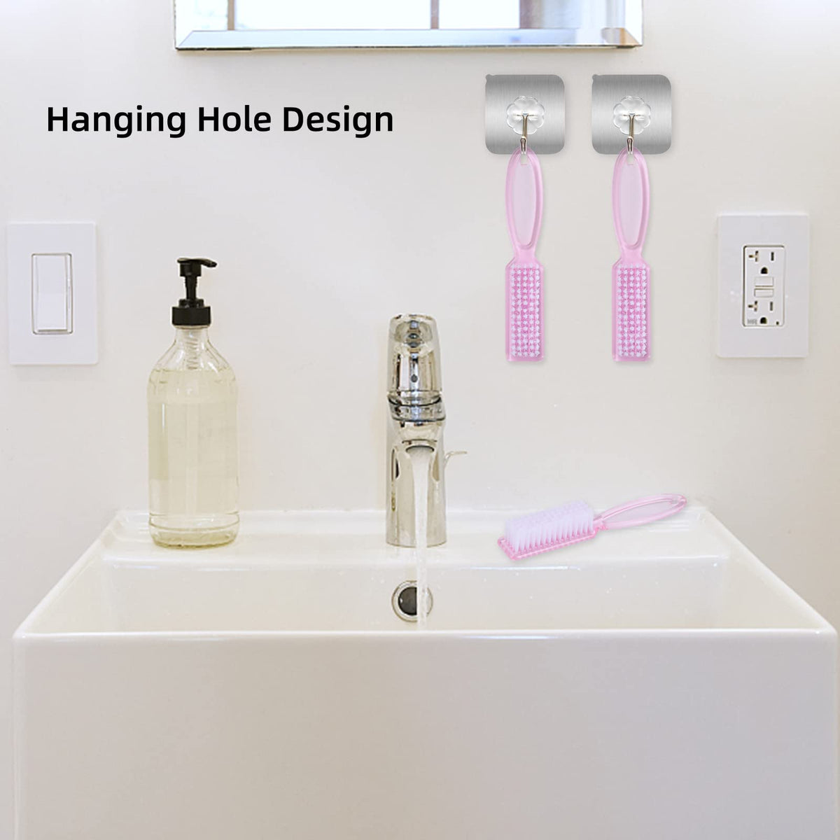 Yebeauty manicure brush highlighting the compact size and stiff cleaning fibers