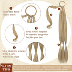 Sofeiyan straight wrap around synthetic ponytail extension showcasing the hair tie attachment mechanism