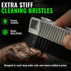Back view of the Grip Clean hand brush displaying the removable suction cup design mounted on a tile wall