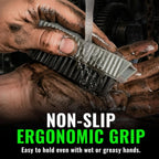 Close up of the extra stiff strength nylon bristles on the Grip Clean fingernail cleaner tool