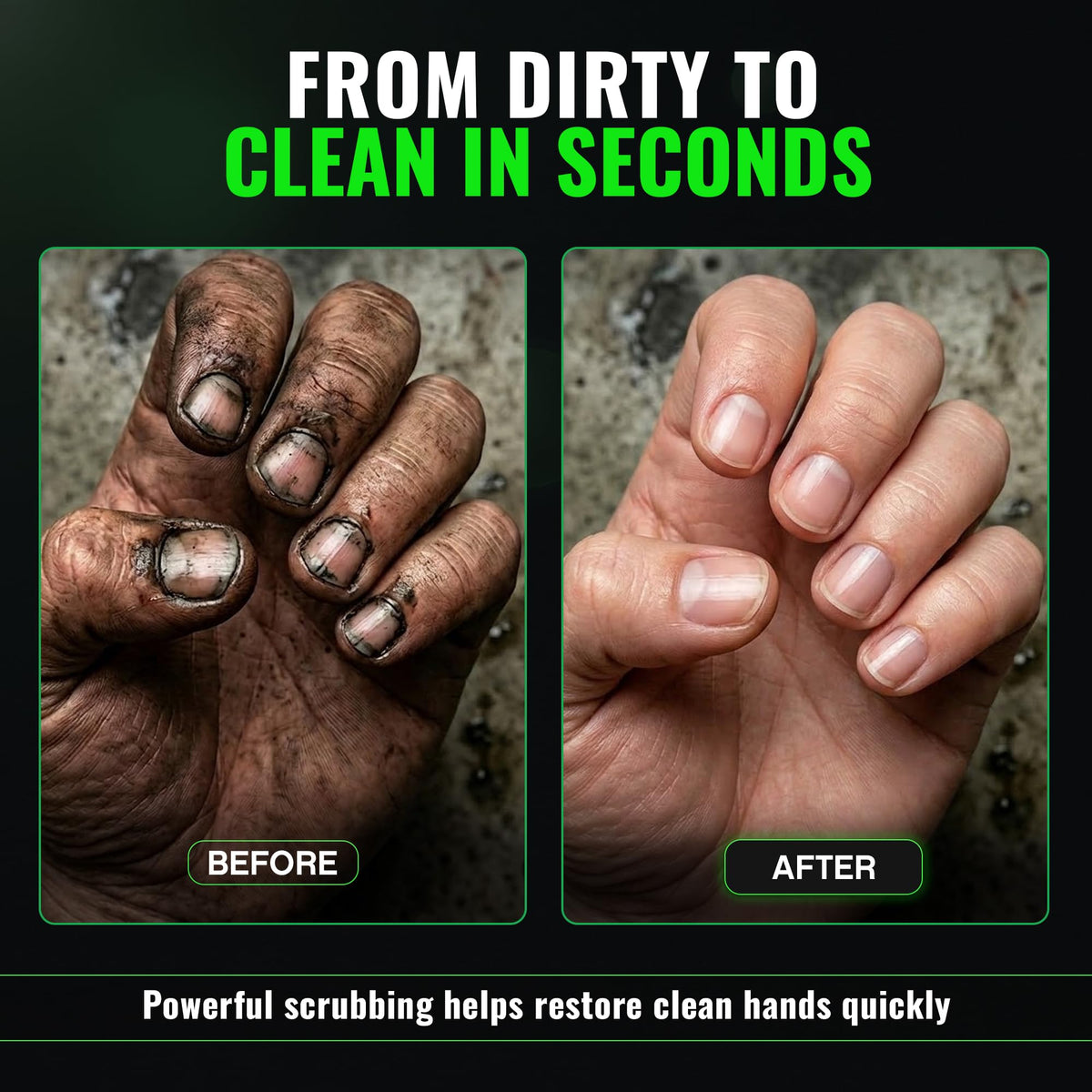 Durable Grip Clean fingernail cleaning brush being rinsed under running water to remove dirt