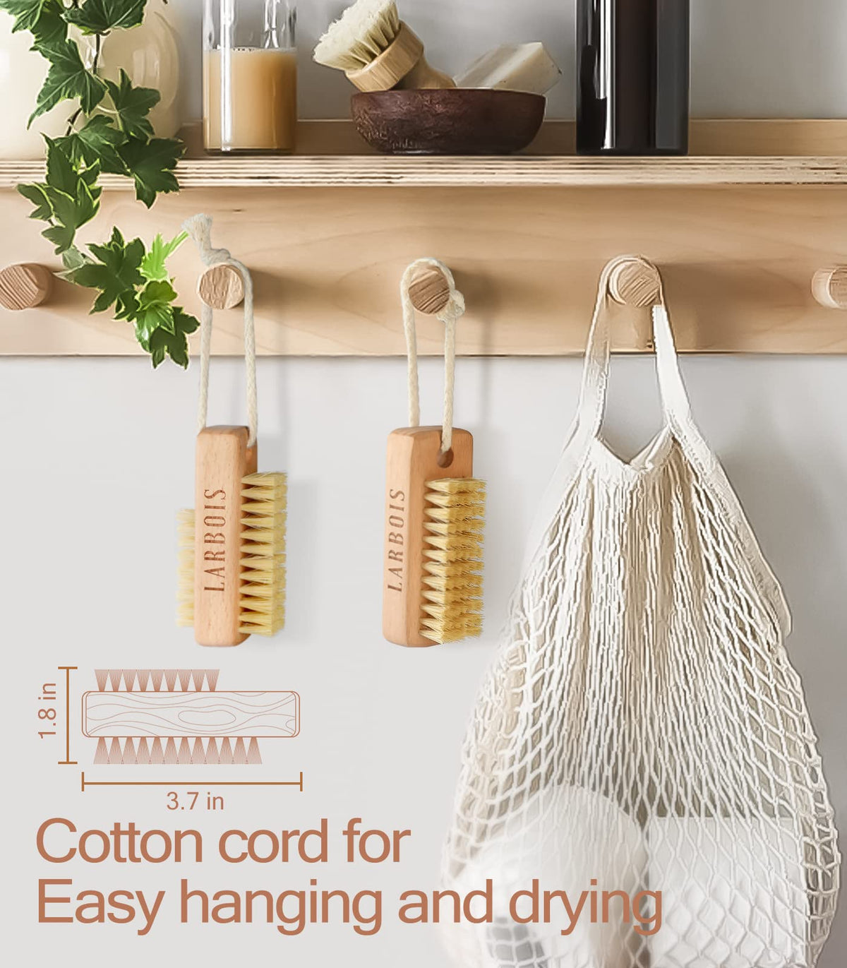 Larbois dual sided wooden nail brush set suitable for kitchen and bathroom sinks