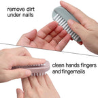 Four pieces of unbranded plastic handle fingernail scrub brushes arranged neatly together