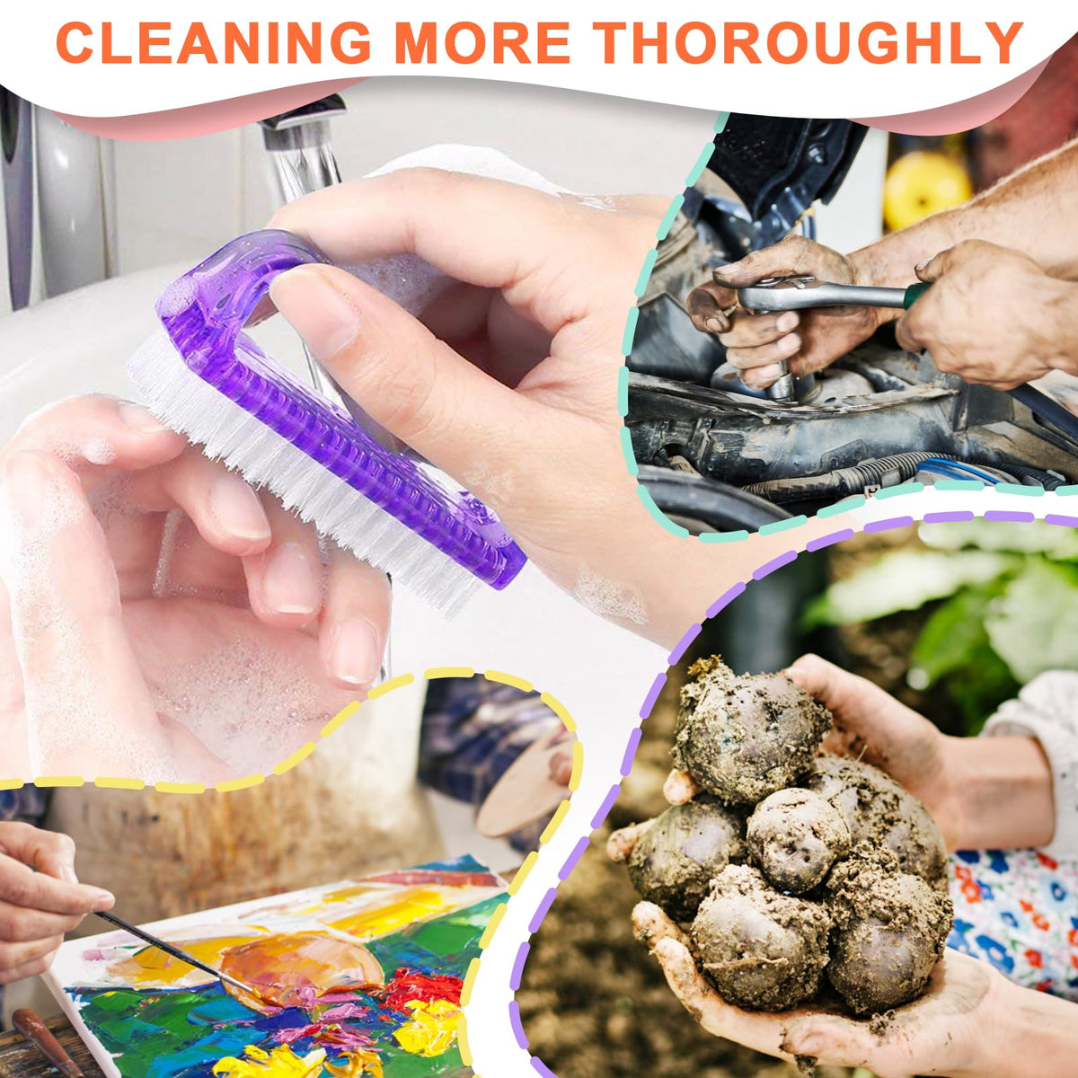 Multi purpose hand scrubbing brush being used near a sink