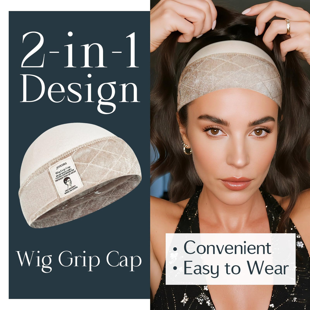 Two pack of nude comfortable modal cotton wig caps displayed on a studio background