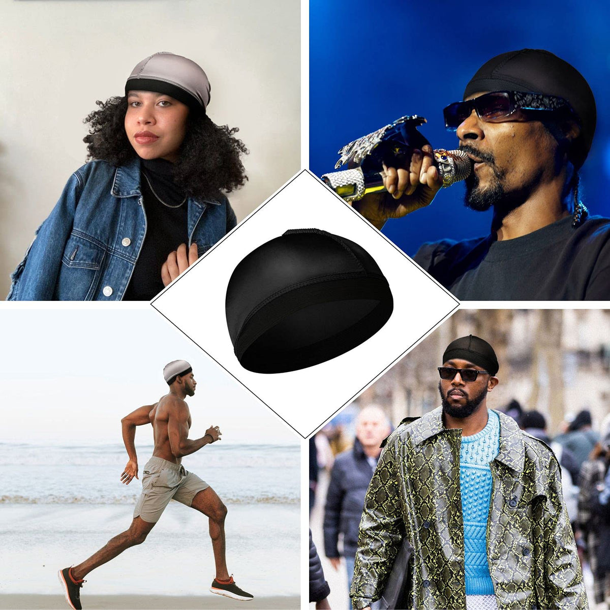 Man wearing Selalu black silky durag for 360 waves