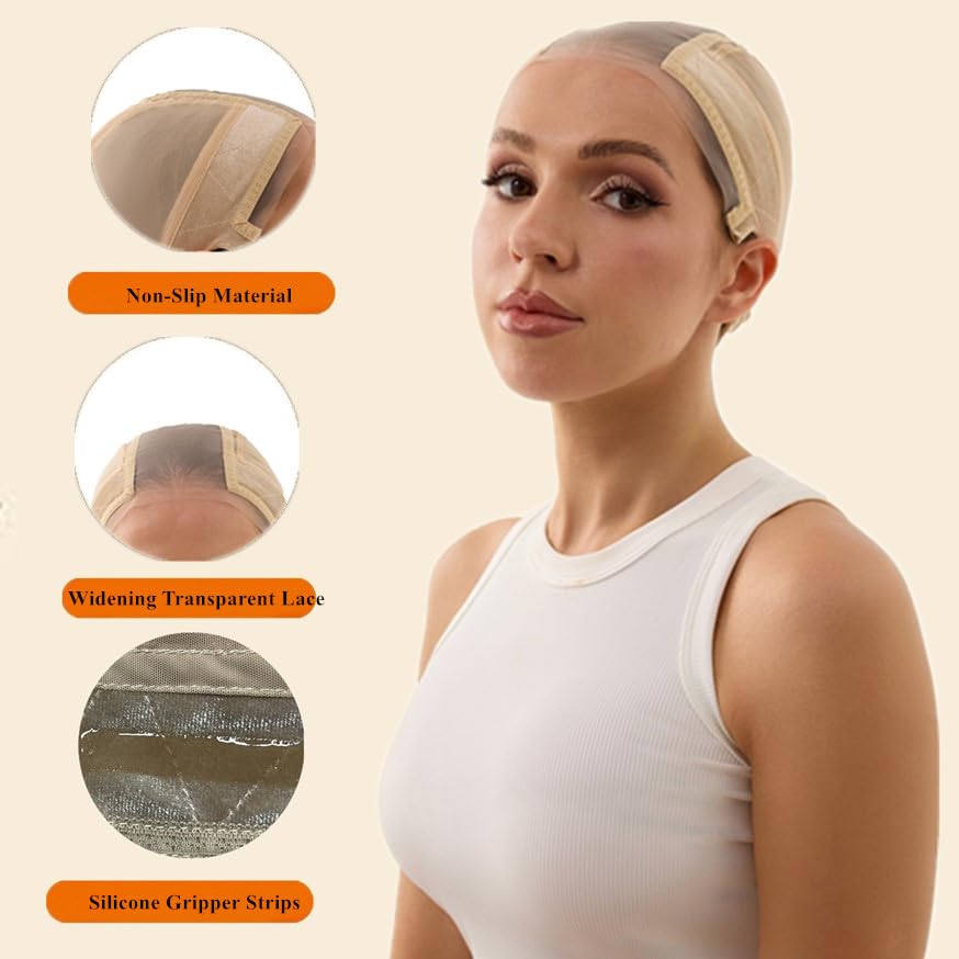 Side profile of the medium size glueless wig cap showing the breathable mesh construction.