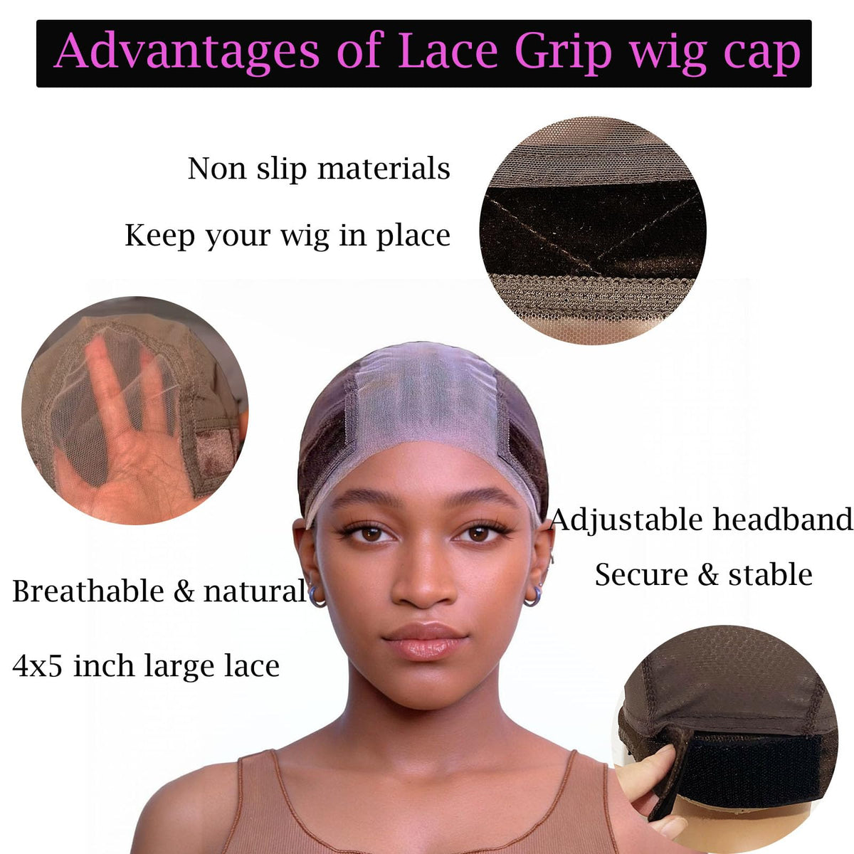 Adjustable velvet grip band detail on Prudenp cap