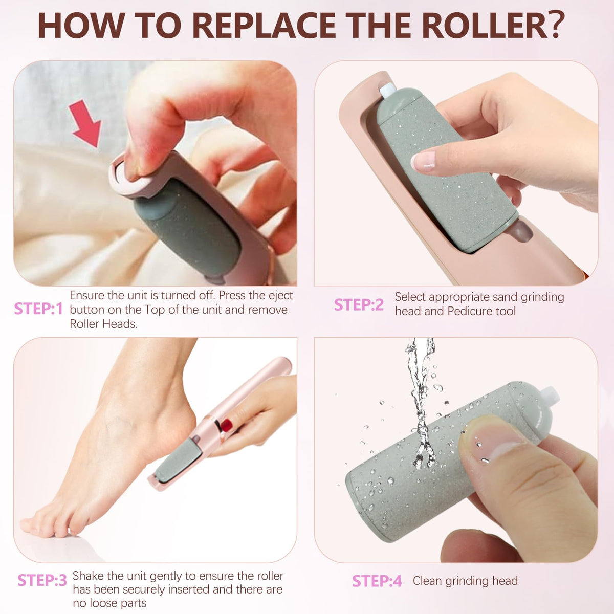 Replacement roller heads for Finishing Touch Pedi