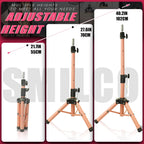 Adjustable cosmetology training mannequin head stand extended to its maximum height.