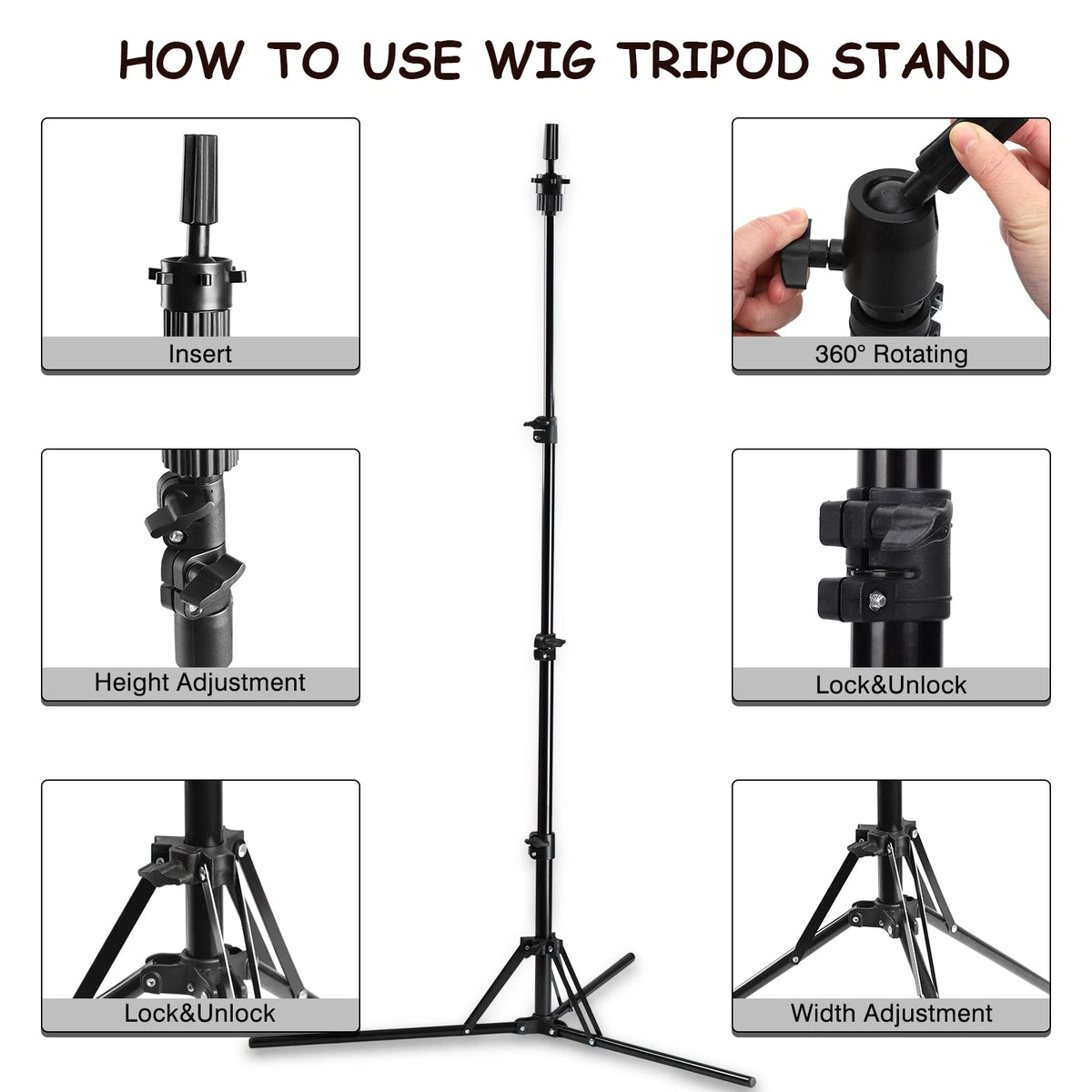 Premium imported USA cosmetology training mannequin head with heavy duty floor tripod stand.