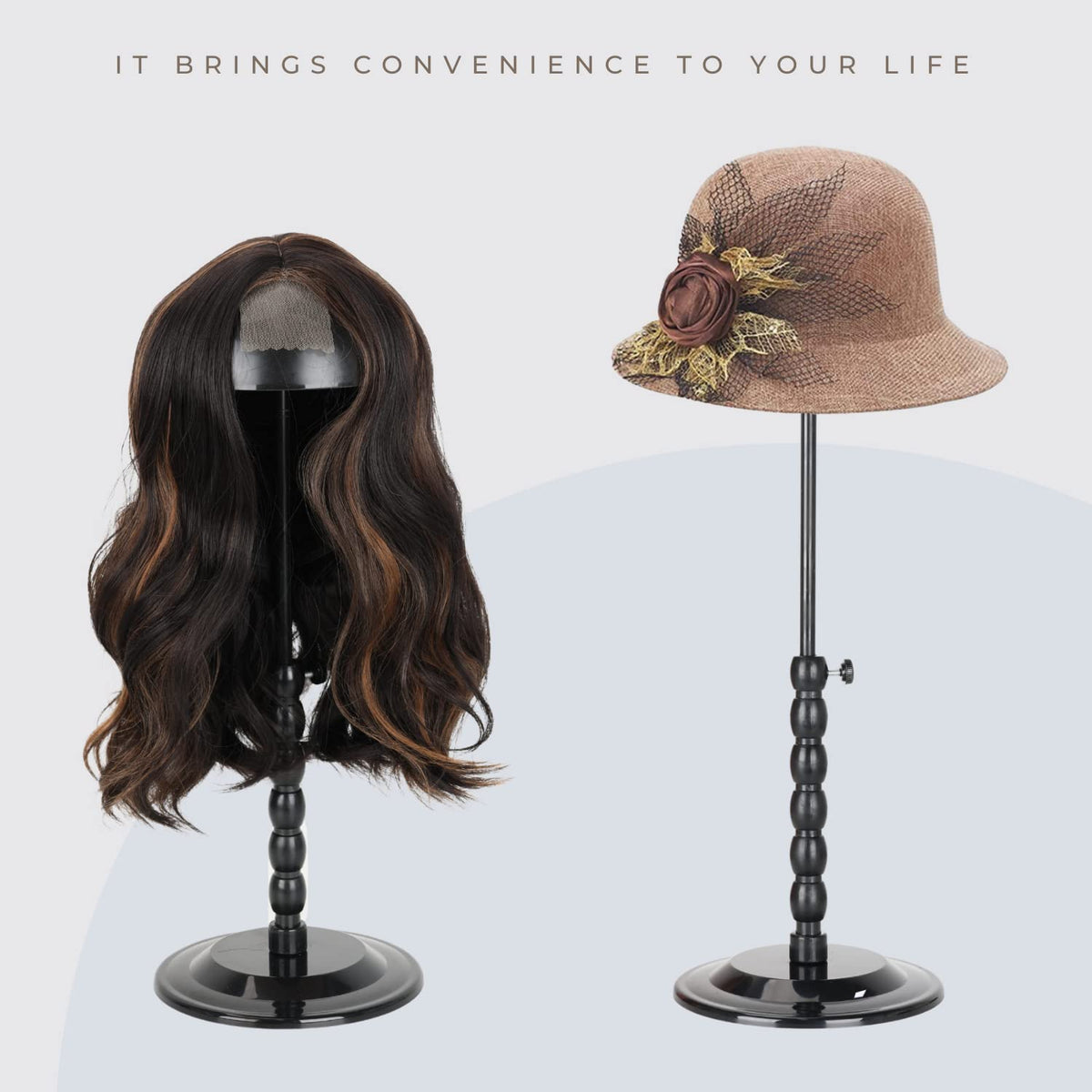 Breathable punched dome design on a sturdy plastic mannequin head holder.
